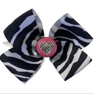 Zebra Print Hair Boutique Hair Bow Coordinating Hot Pink Heart Button Center